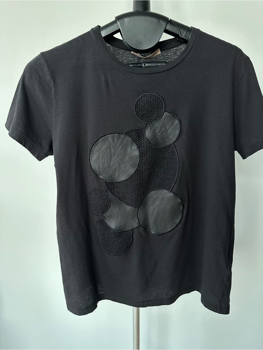 Christopher Kane Black Short Sleeve Tee with Textured Circle Appliqué